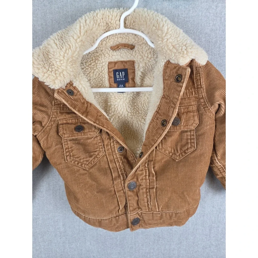 Baby Gap Denim Sherpa Lined Corduroy Trucker Jacket 12-18 Months Grunge Brown‎